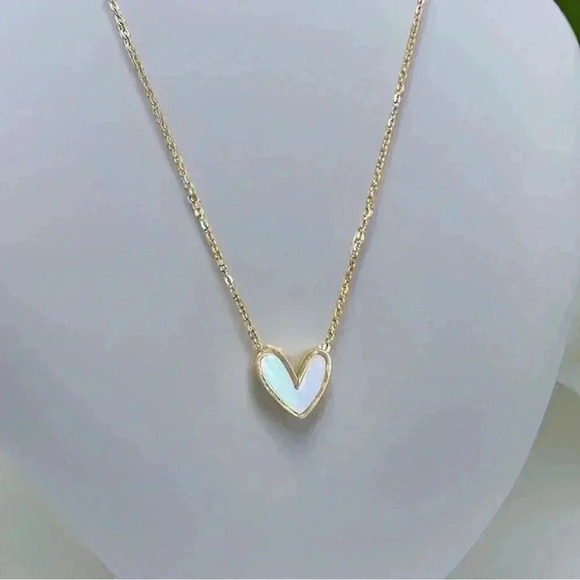 Sweetheart Golden Edge White Heart Pendant Necklace - Picture 1 of 7
